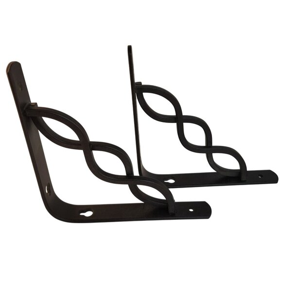 Decorative Bronze Steel Shelf Brackets Set Of 2 - Curved Spiral Design - 6"x6"x1 - Picture 1 of 6